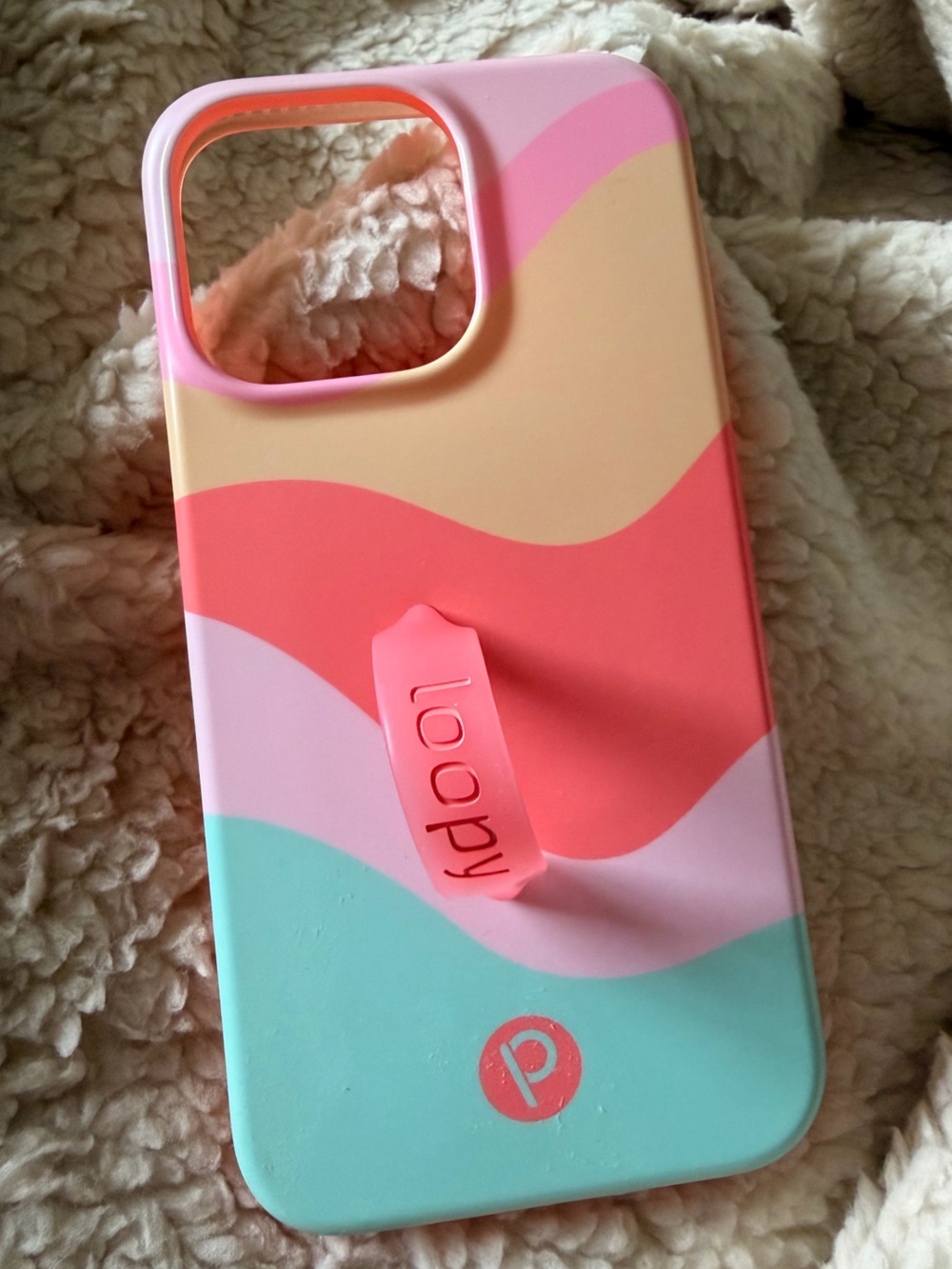 Loopy Case Pastel Coral Pink Mint Wave Phone Case with Grip iPhone 13 Pro